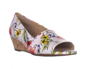 Aerosoles Women's Application Pump White Floral Cork Wedge Open Toe