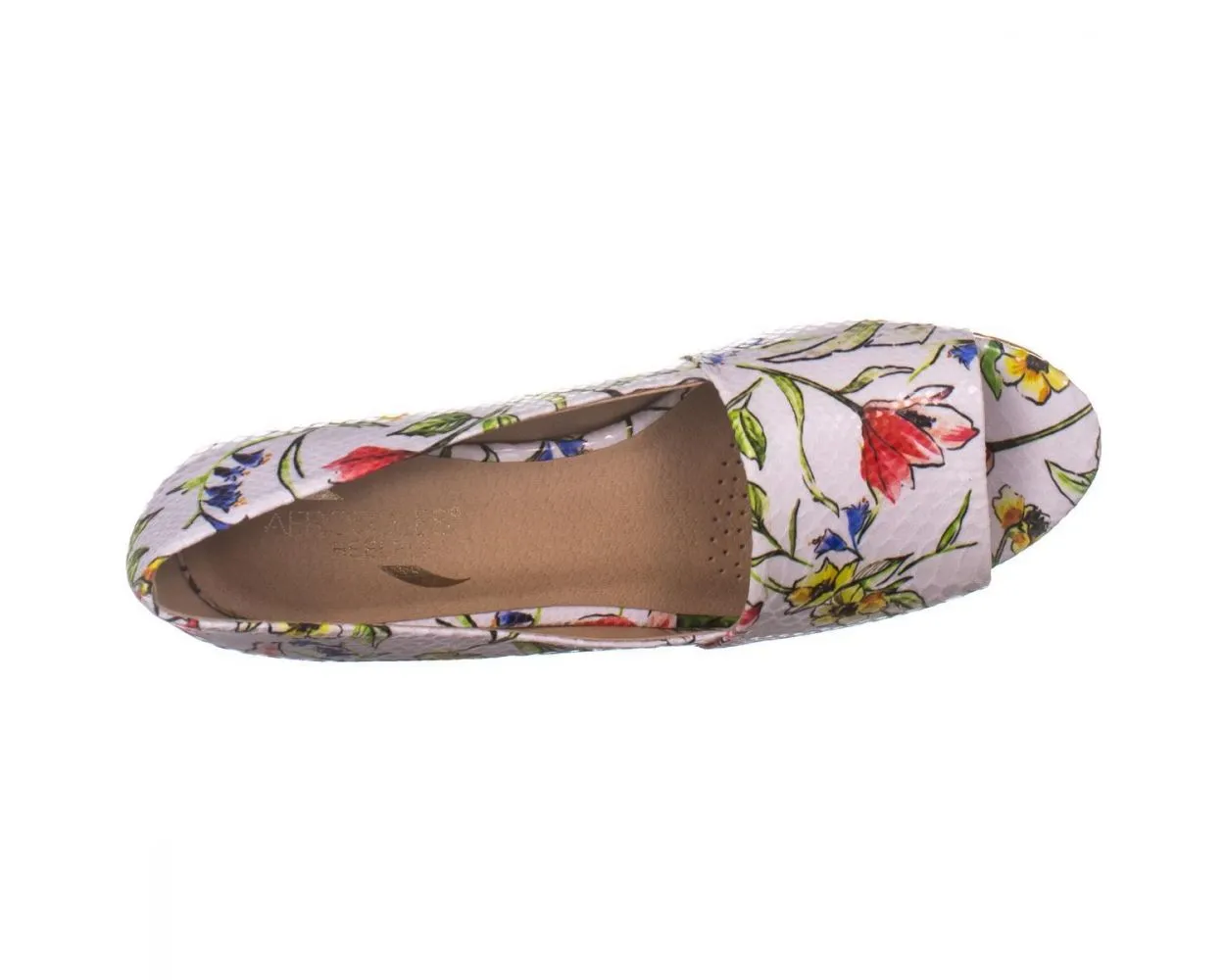 Aerosoles Women's Application Pump White Floral Cork Wedge Open Toe