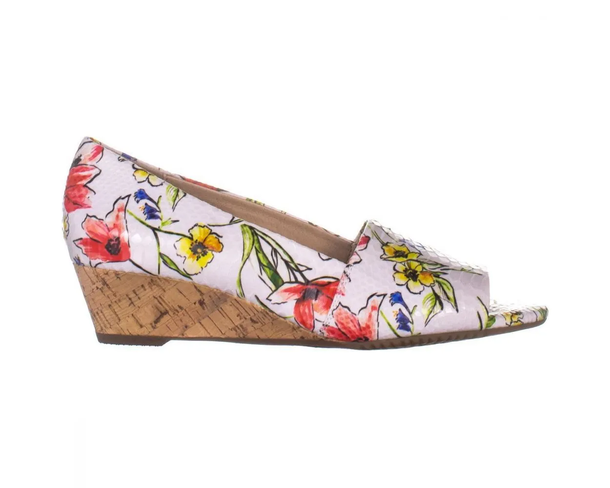 Aerosoles Women's Application Pump White Floral Cork Wedge Open Toe