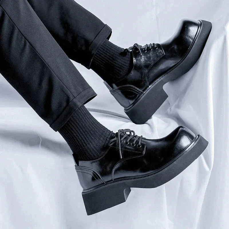 Amozae- Gusan Extra Round Toe Glossy Derby Shoes