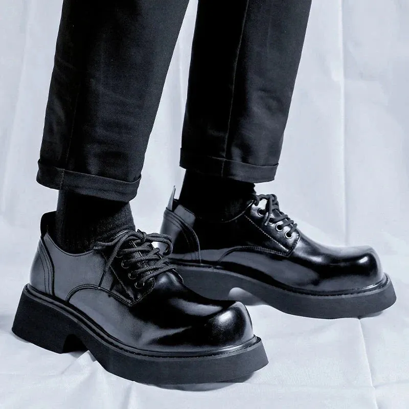 Amozae- Gusan Extra Round Toe Glossy Derby Shoes