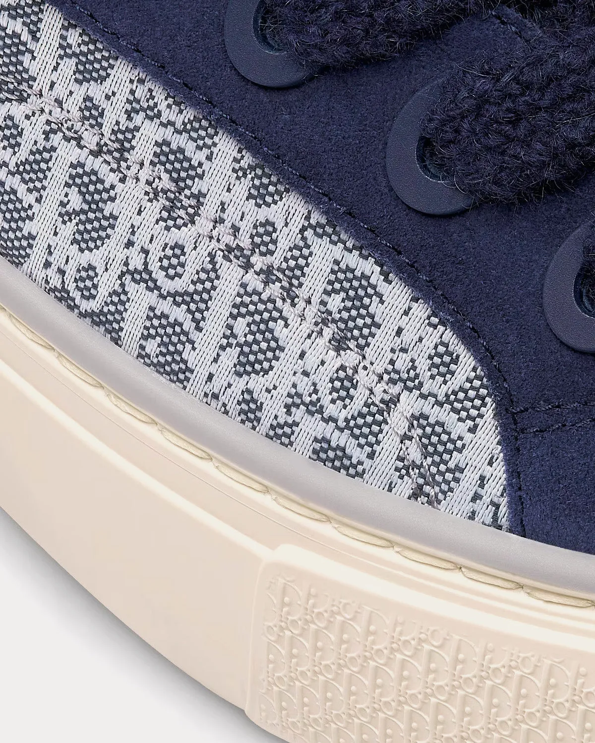 B33 Navy Blue Dior Oblique Jacquard and Suede Low Top Sneakers