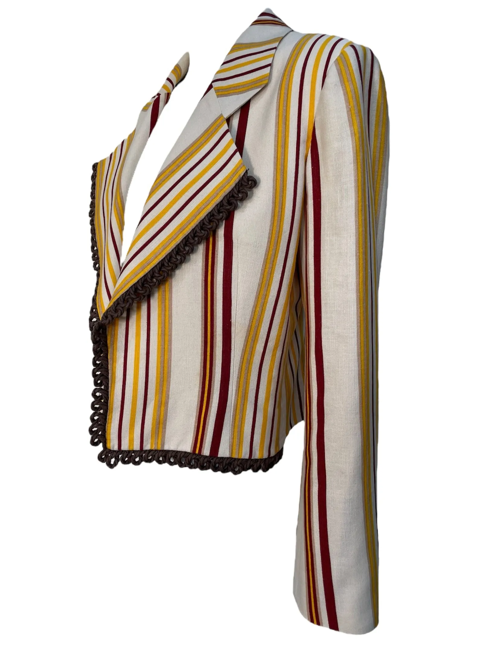 Christian Dior Boutique 1990's Yellow & Red Striped Cropped Blazer Jacket