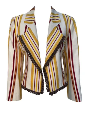 Christian Dior Boutique 1990's Yellow & Red Striped Cropped Blazer Jacket