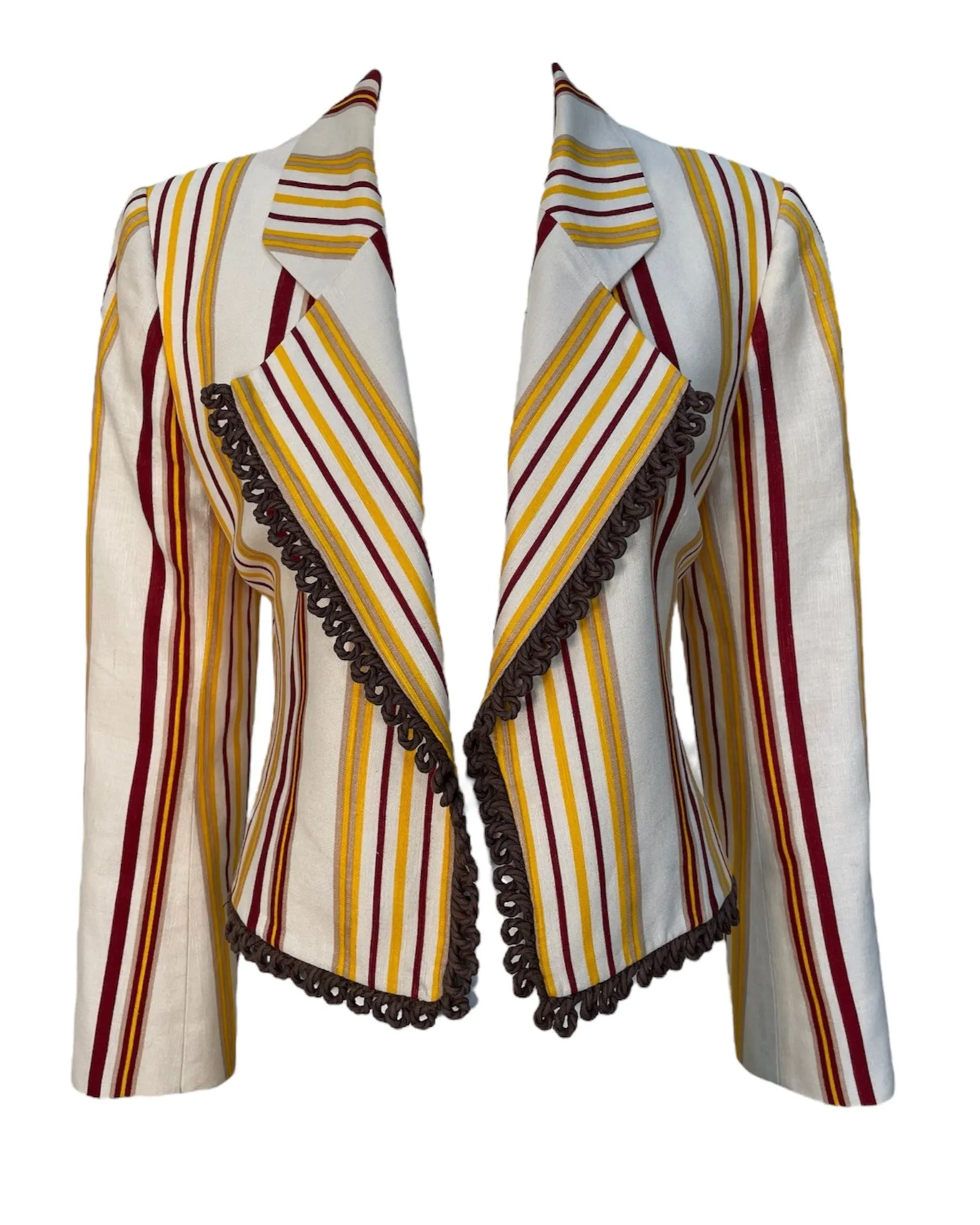 Christian Dior Boutique 1990's Yellow & Red Striped Cropped Blazer Jacket