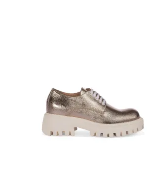 Gold-tone laminated leather derby shoes