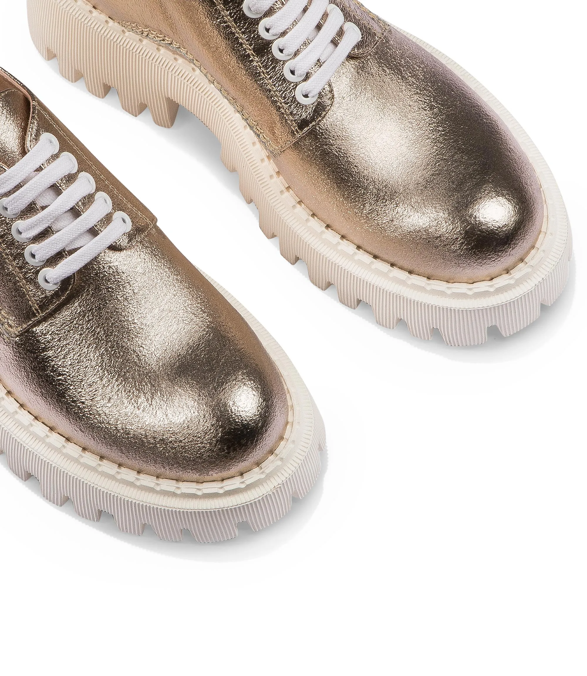 Gold-tone laminated leather derby shoes