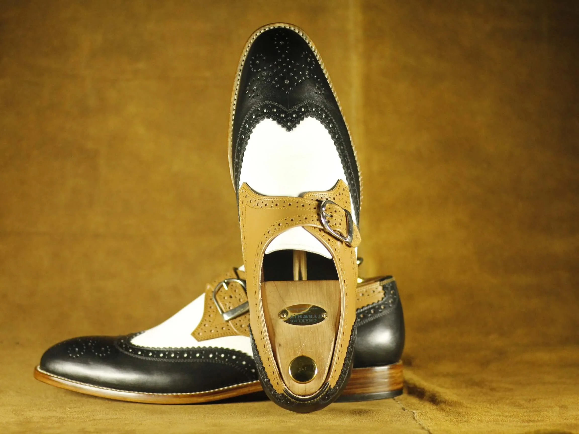 Handmade Multi Colour Leather Monk Strap Shoe,Men's Casual Shoes