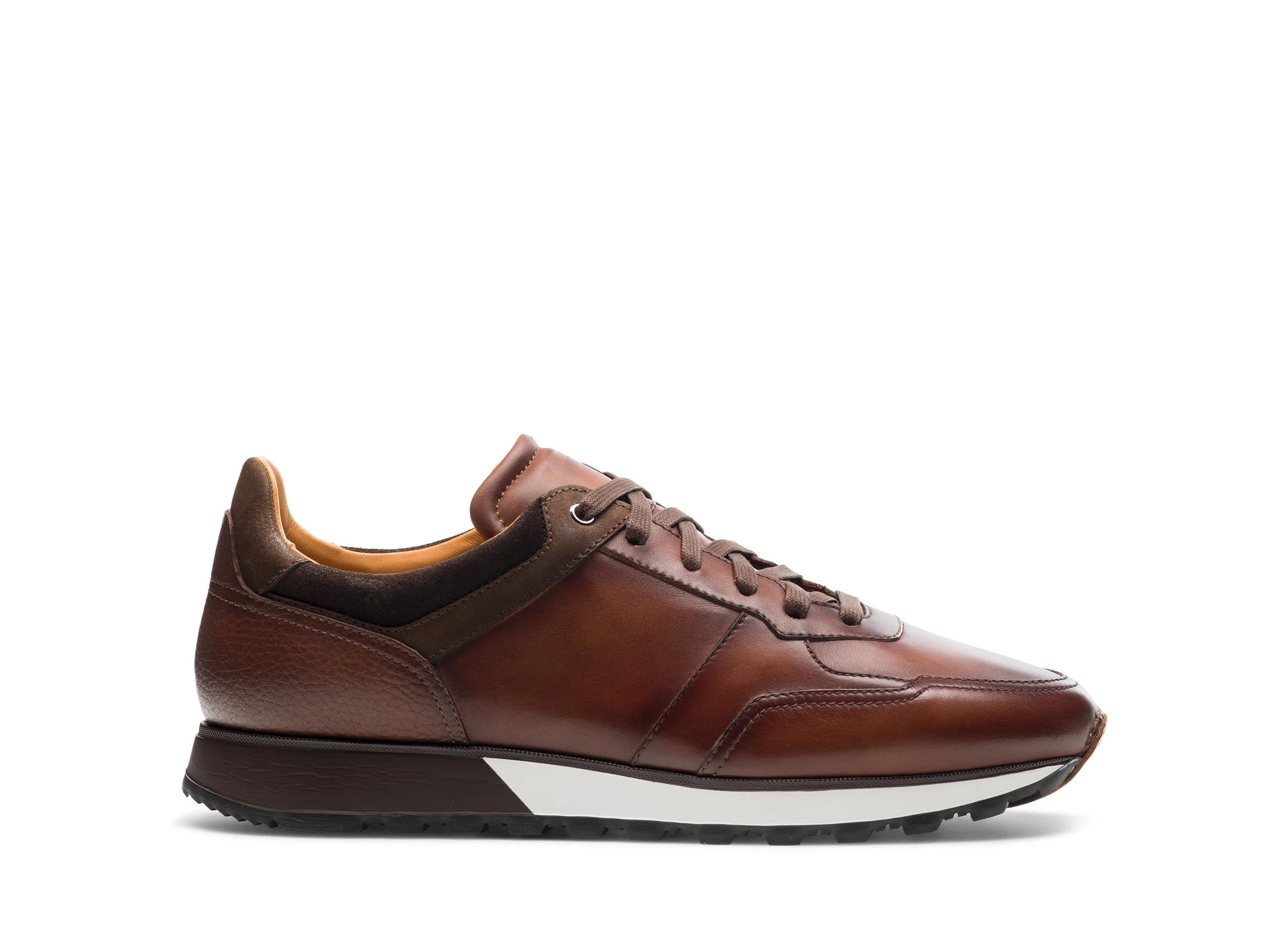 Height Increasing Brown Suede and Leather Nausori Lace Up Running Sneaker Shoes