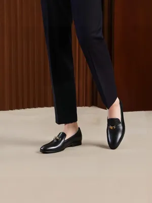 Italian design black lizard pattern embossed cowhide men's loafers gold titanium steel metal tassel yuppie shoes