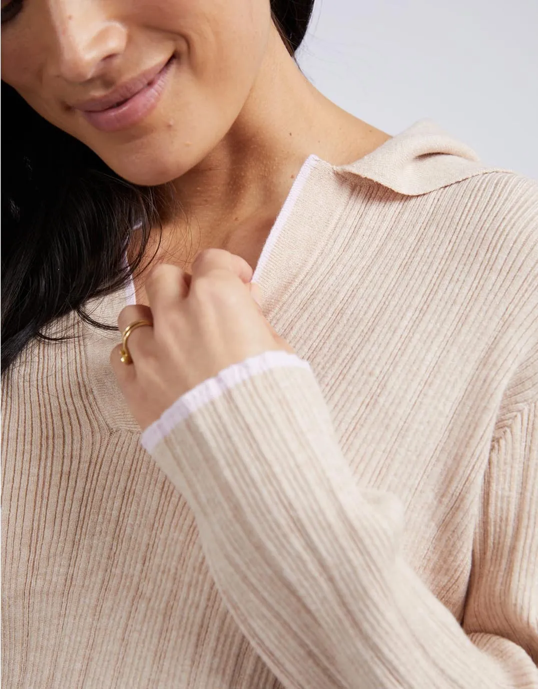 Maple Open Collar Knit - Oatmeal