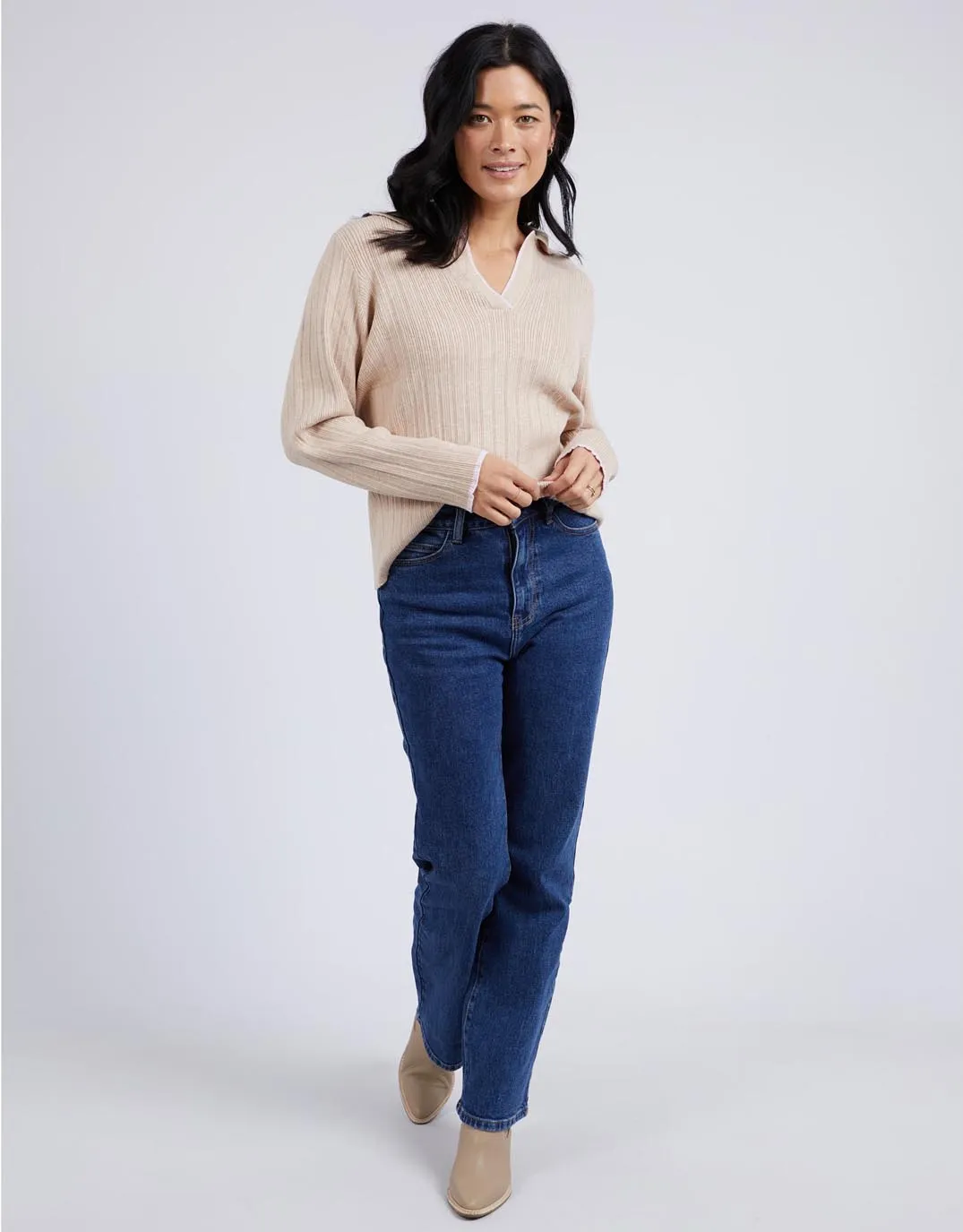 Maple Open Collar Knit - Oatmeal
