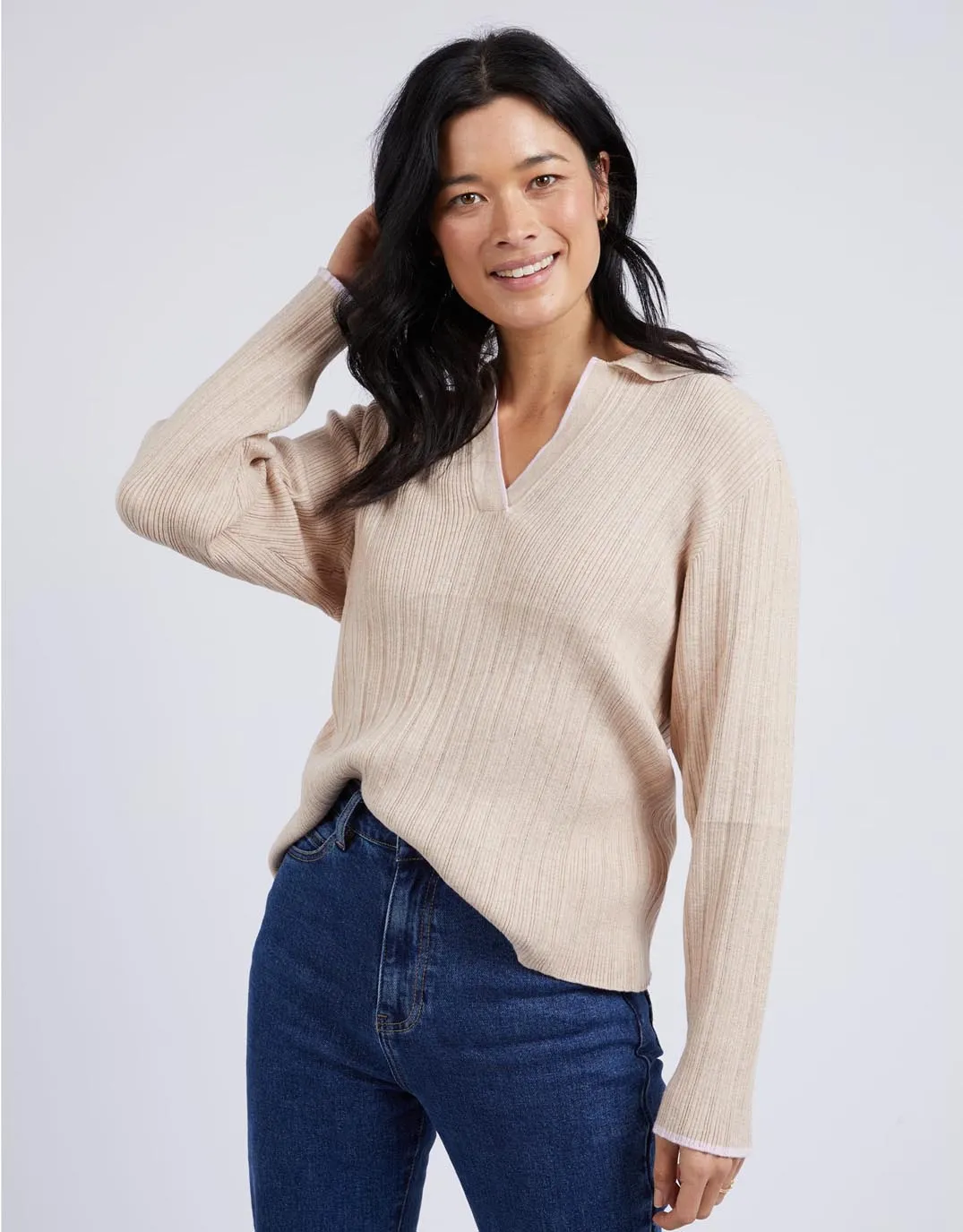 Maple Open Collar Knit - Oatmeal