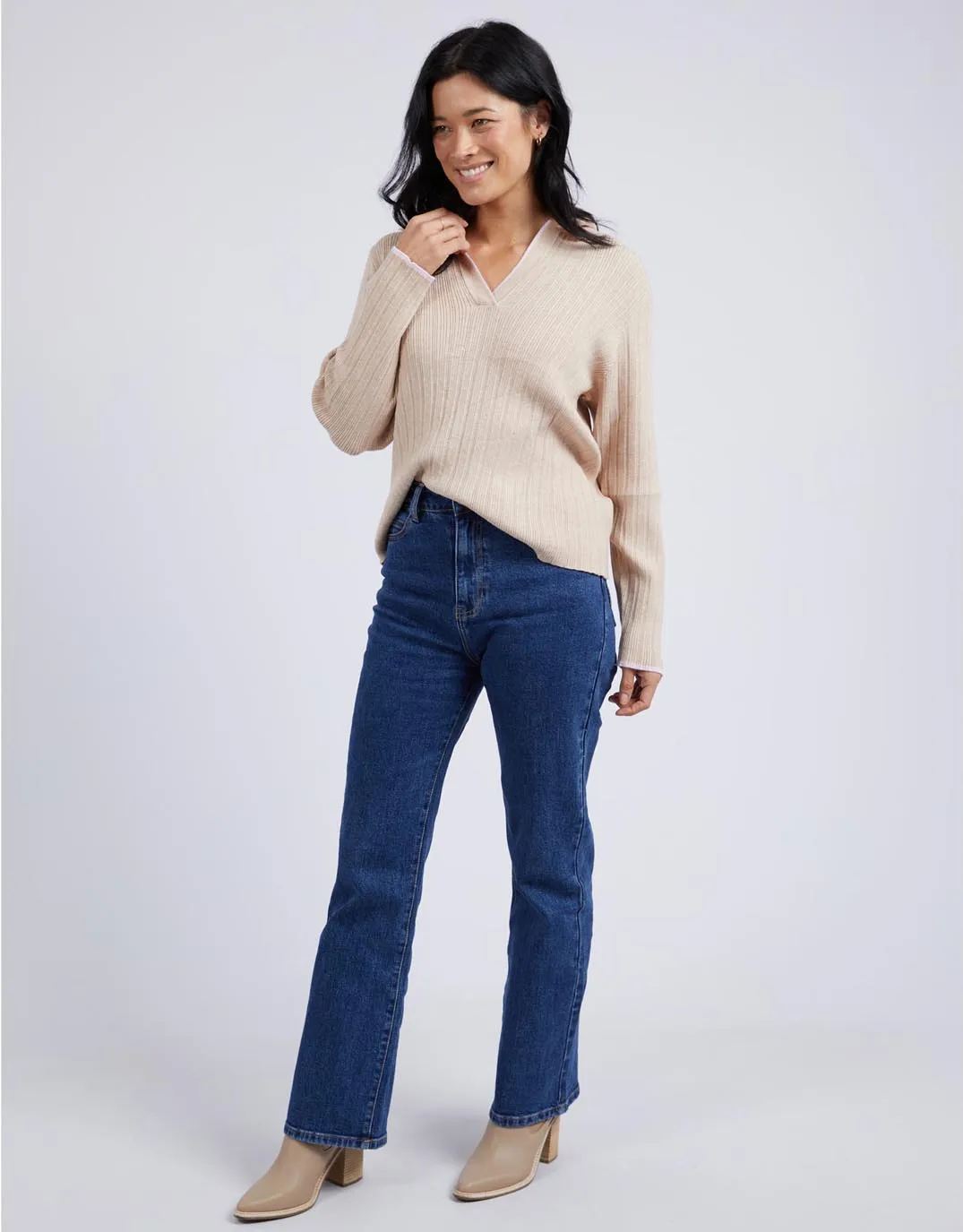 Maple Open Collar Knit - Oatmeal