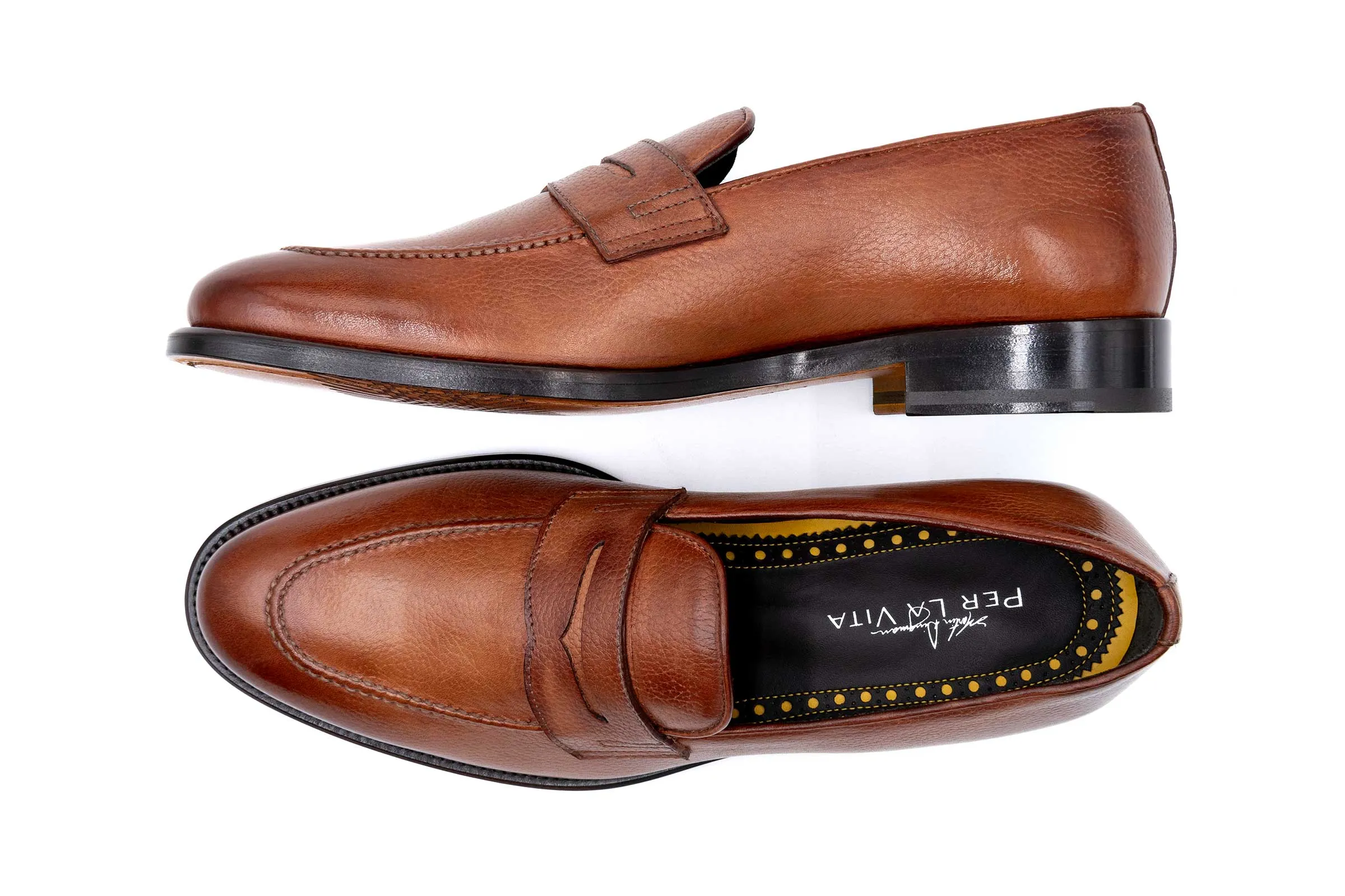Martin Dingman - Napoli Italian Calf Leather Penny Loafers - Biscotti