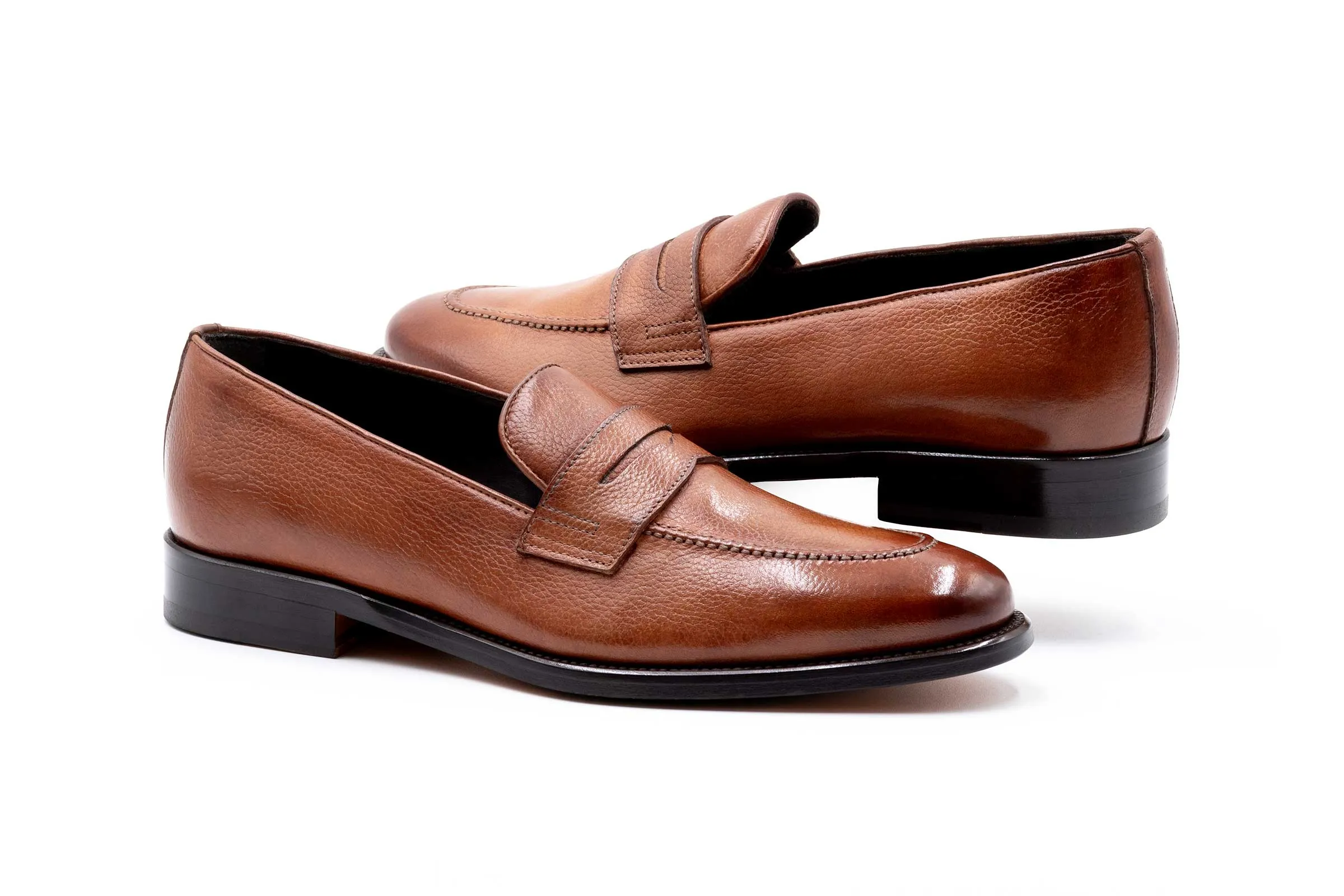 Martin Dingman - Napoli Italian Calf Leather Penny Loafers - Biscotti
