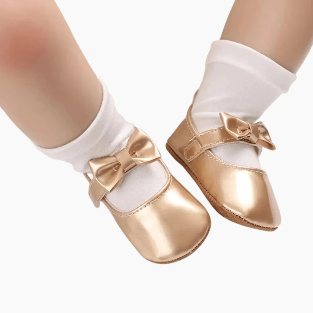 Metallic Bow Decorated Baby Girl Flats