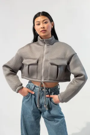Mock Neck Oversized Cropped Jacket