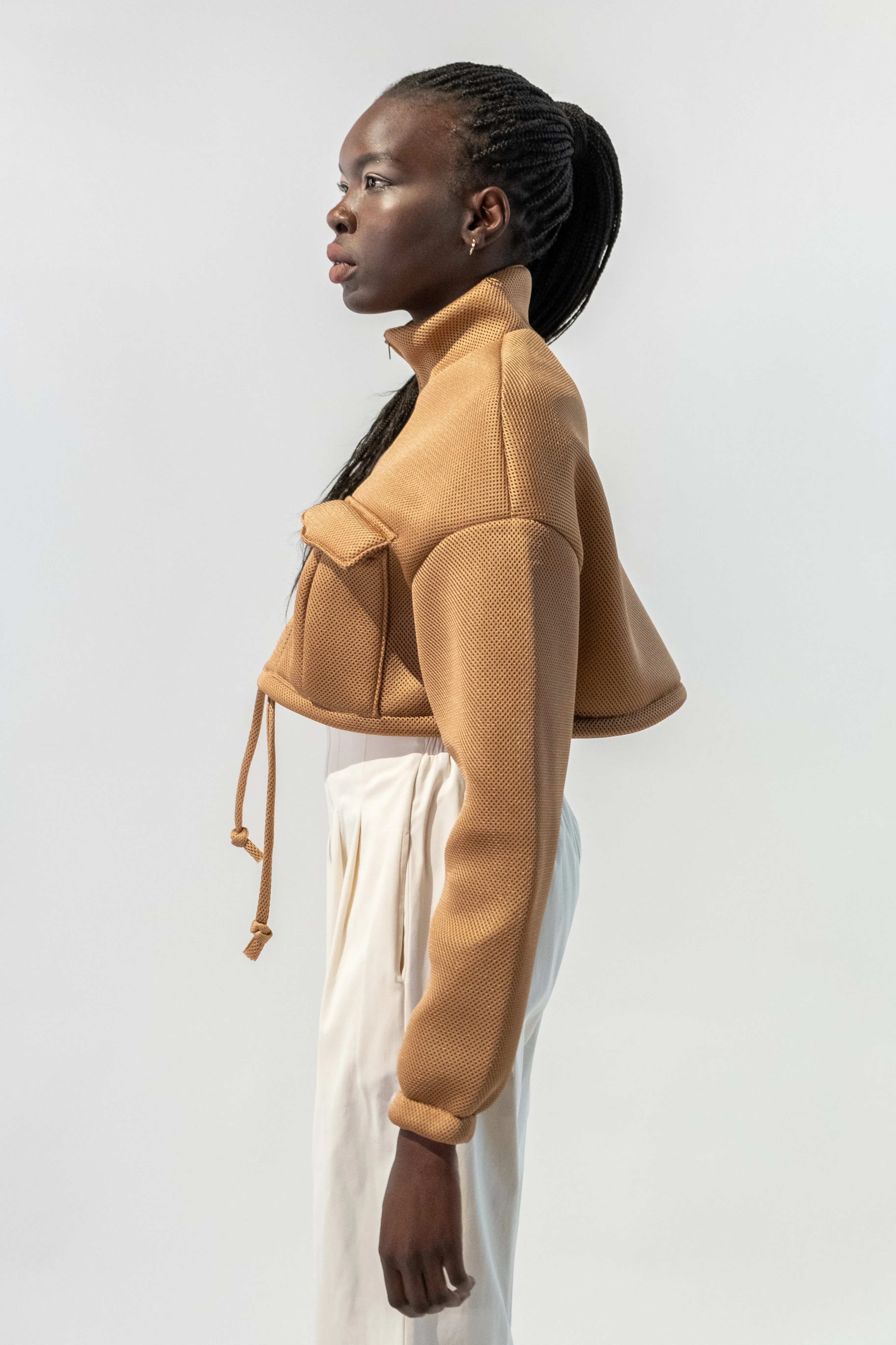 Mock Neck Oversized Cropped Jacket