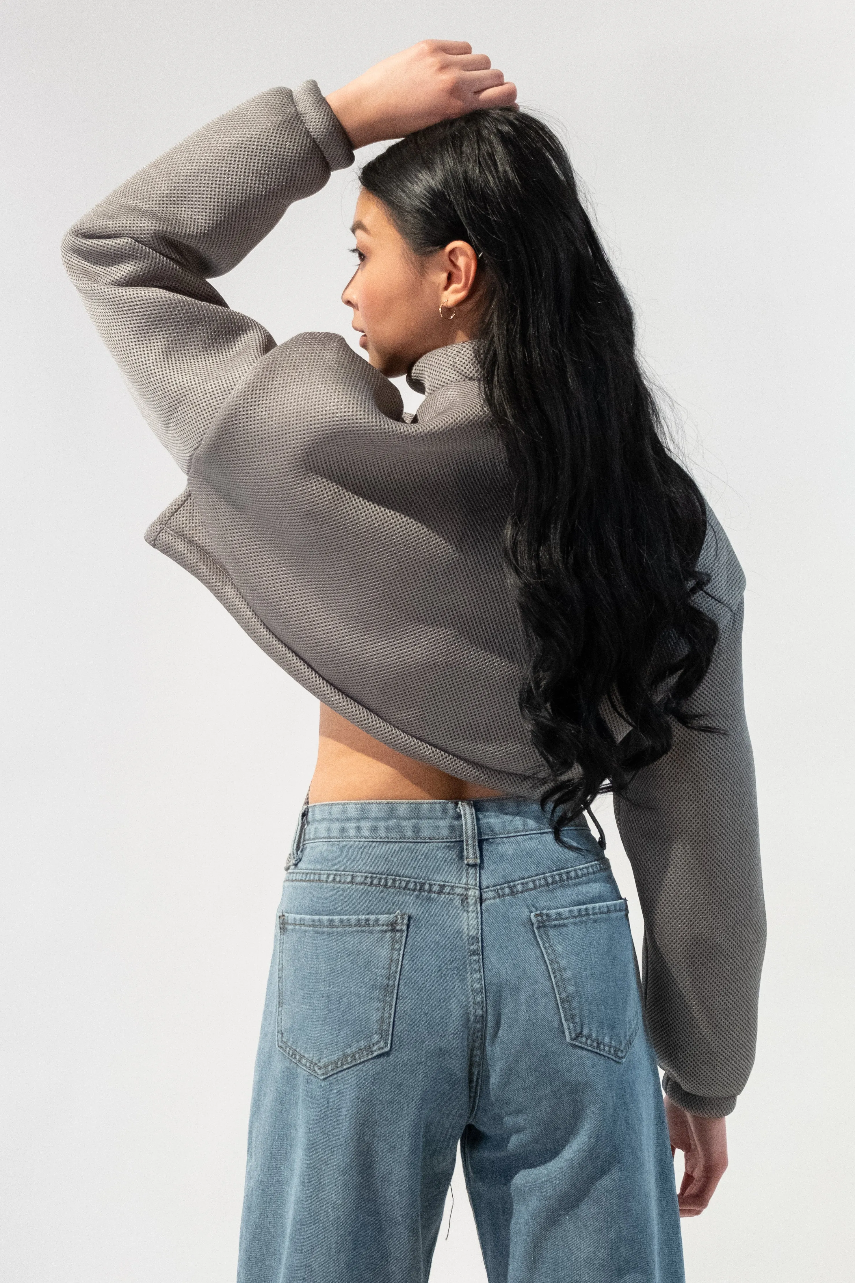 Mock Neck Oversized Cropped Jacket