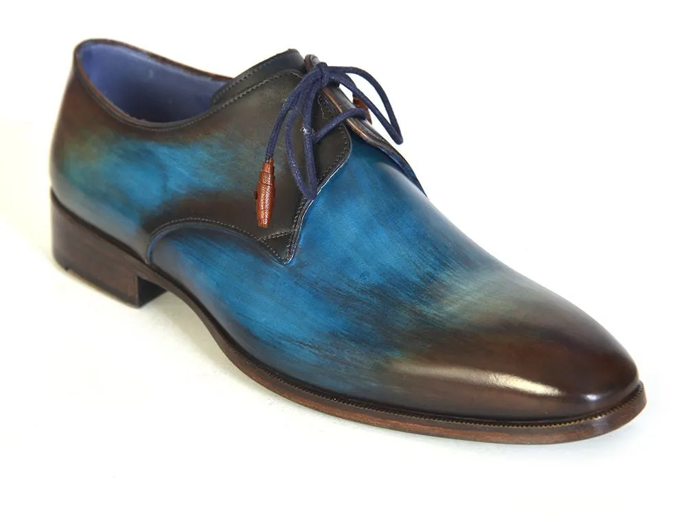 Paul Parkman Men's Blue & Brown Hand-Painted Derby Shoes