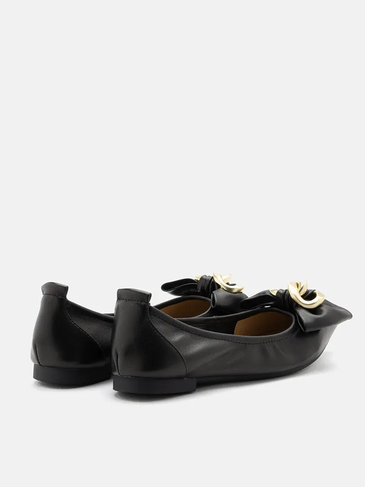 Quirina Gold Buckle Bow Flats