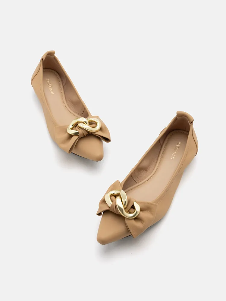 Quirina Gold Buckle Bow Flats