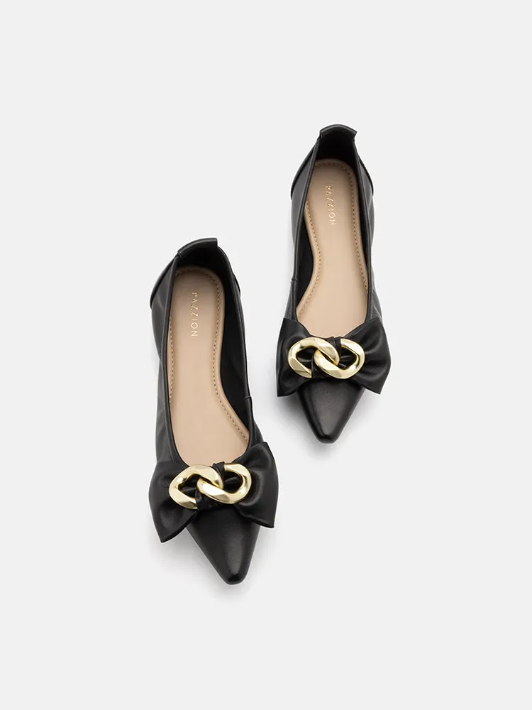 Quirina Gold Buckle Bow Flats