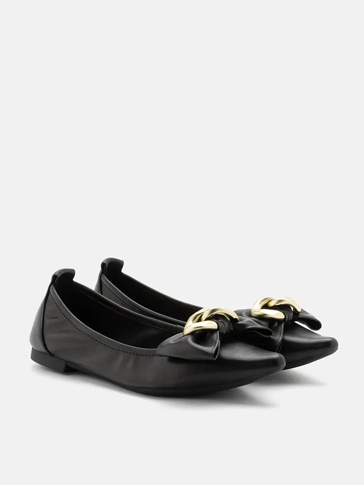 Quirina Gold Buckle Bow Flats
