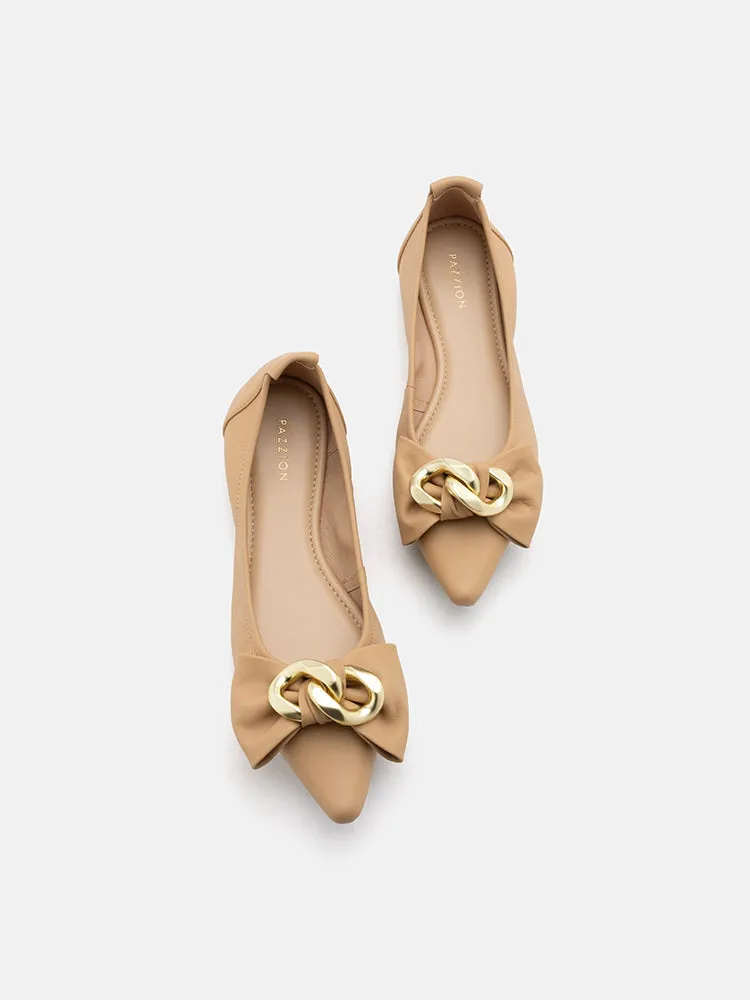 Quirina Gold Buckle Bow Flats