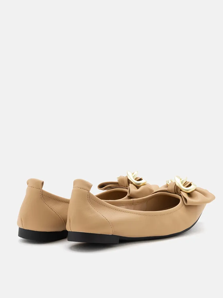 Quirina Gold Buckle Bow Flats