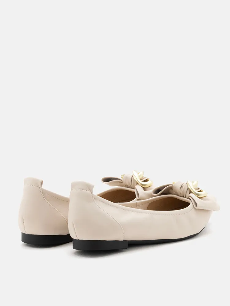 Quirina Gold Buckle Bow Flats