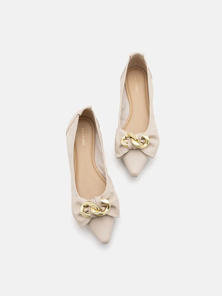 Quirina Gold Buckle Bow Flats