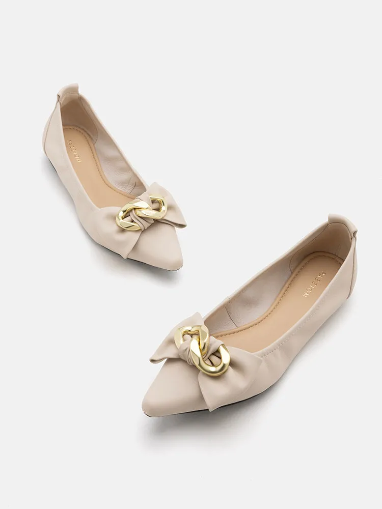 Quirina Gold Buckle Bow Flats