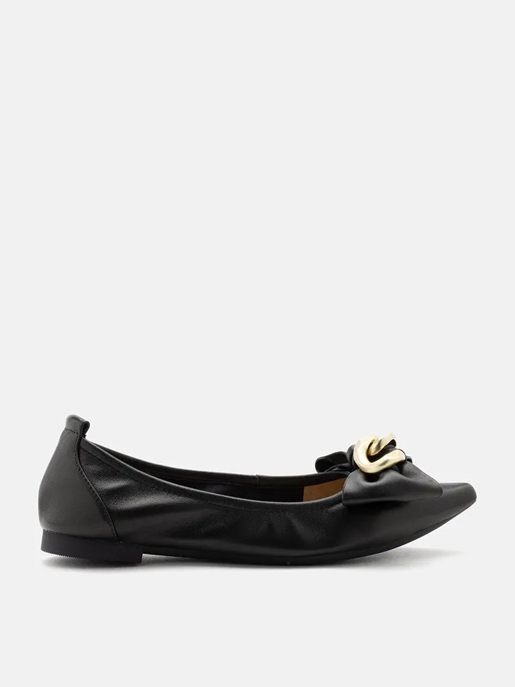 Quirina Gold Buckle Bow Flats