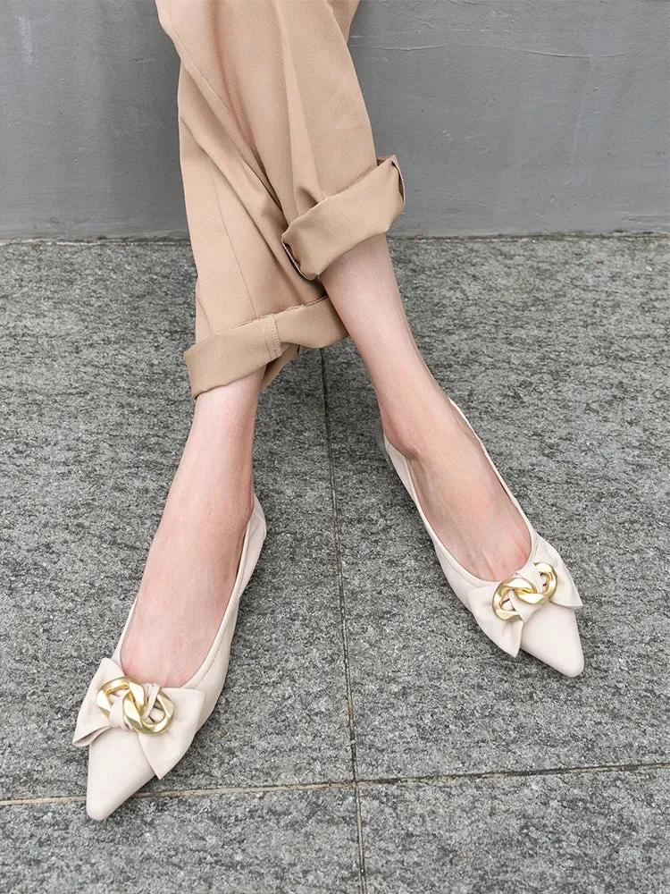 Quirina Gold Buckle Bow Flats
