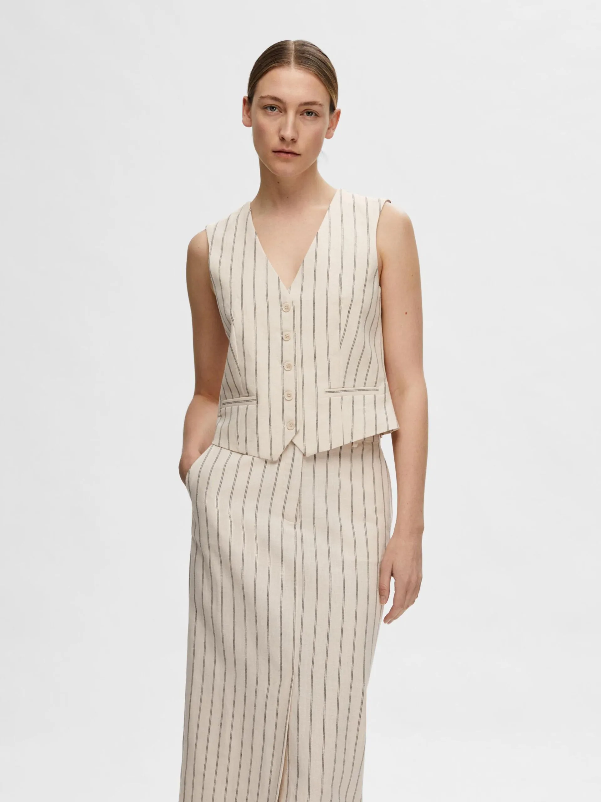SLF Tania-Hilda Vest in Pin Stripe Sandshell