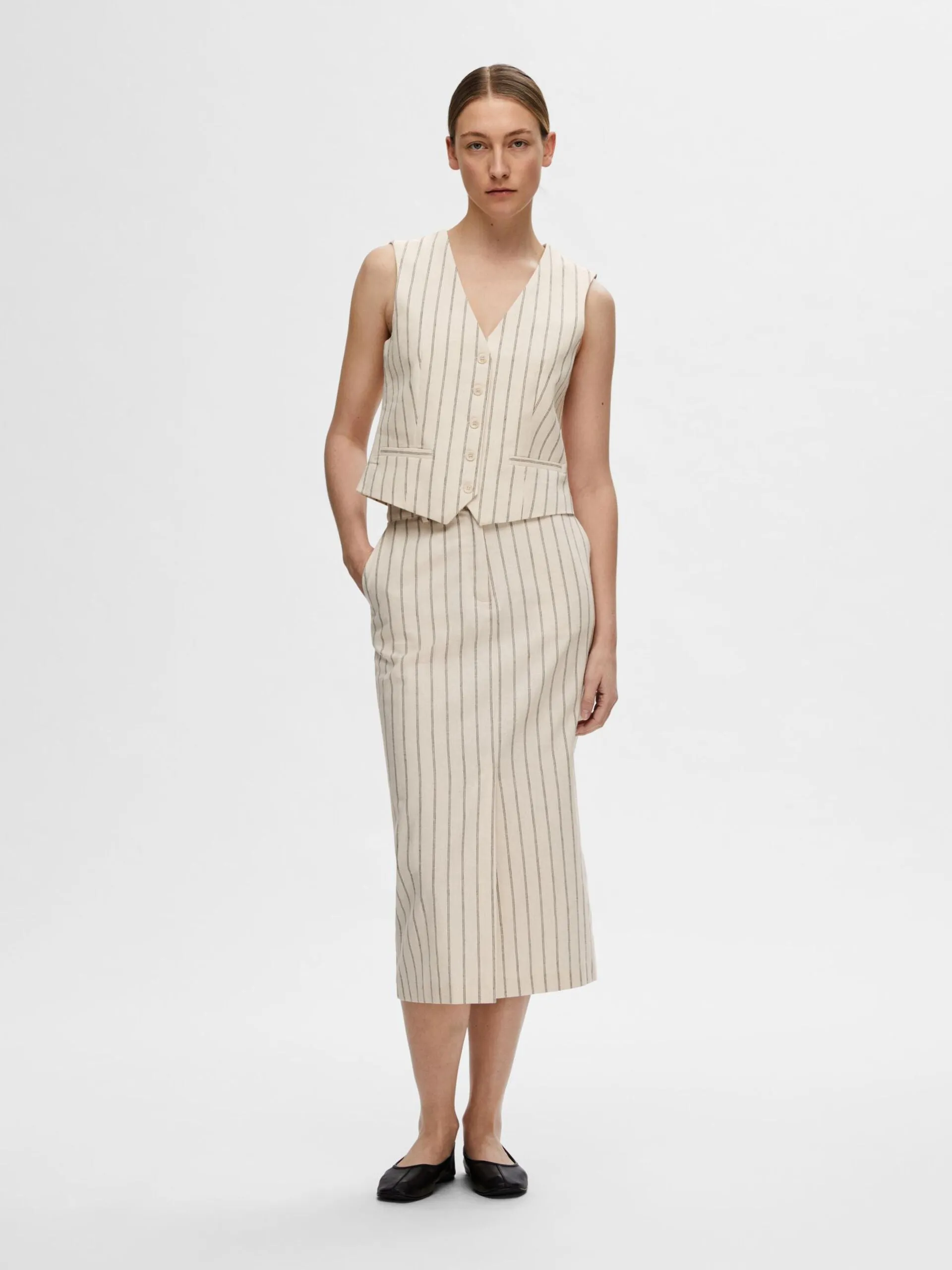 SLF Tania-Hilda Vest in Pin Stripe Sandshell