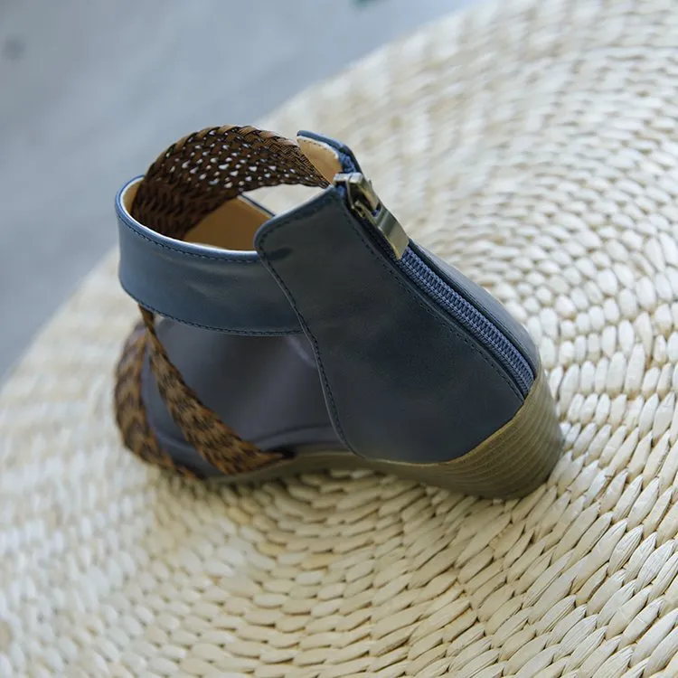 Vanccy Woman Rome Hemp Wedges Ladies Zippers Sandals