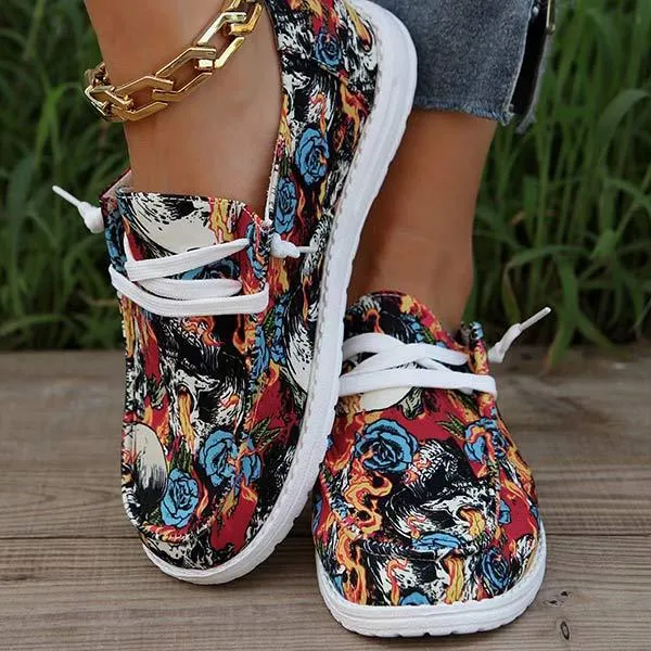 Women's Lace-Up Round Toe Flat Casual Shoes with Santa Claus Design 74167537C