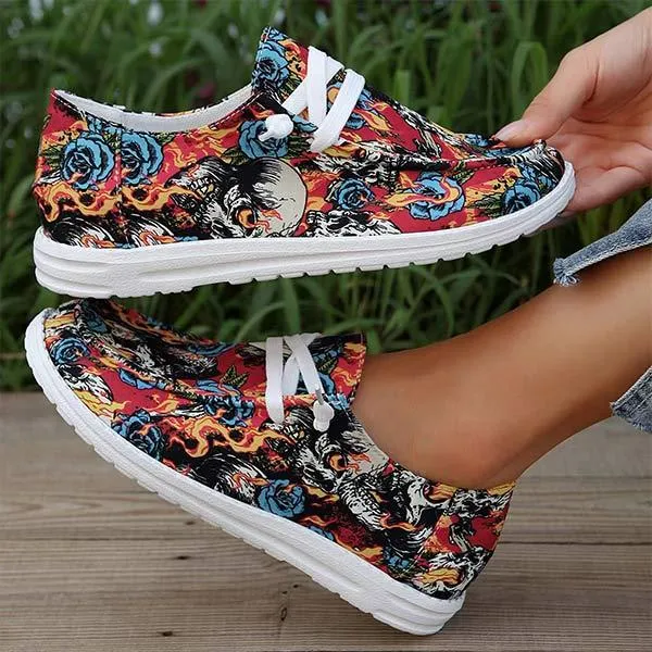 Women's Lace-Up Round Toe Flat Casual Shoes with Santa Claus Design 74167537C
