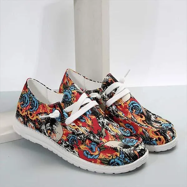Women's Lace-Up Round Toe Flat Casual Shoes with Santa Claus Design 74167537C