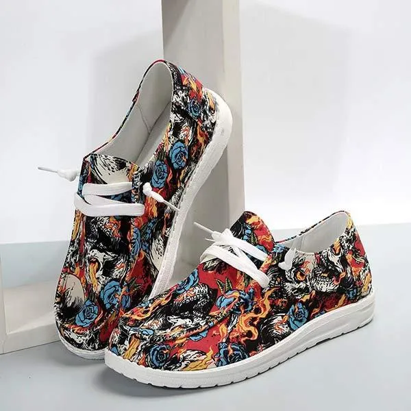 Women's Lace-Up Round Toe Flat Casual Shoes with Santa Claus Design 74167537C